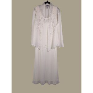 R & M Richards 2-piece Cream Beaded and Embroidered Jacket and Dress Set Size 16